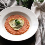 Spinach and Mushroom Ravioli in a Champagne Cream Sauce - Pink Sauce