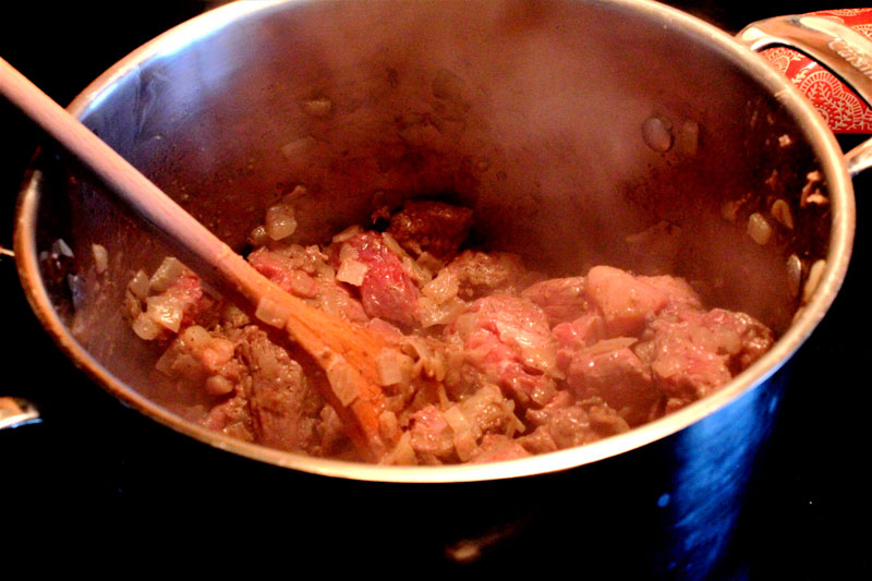 Beef, onion, flour, salt and pepper for traditional Irish Stew Recipe