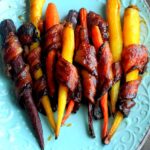 Honey maple glazed roasted carrots in bacon