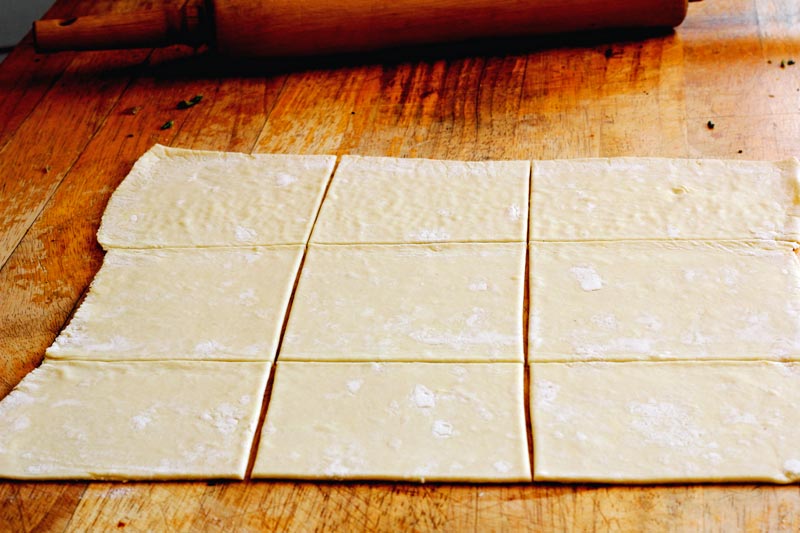 Portioned puff pastry to make tarts