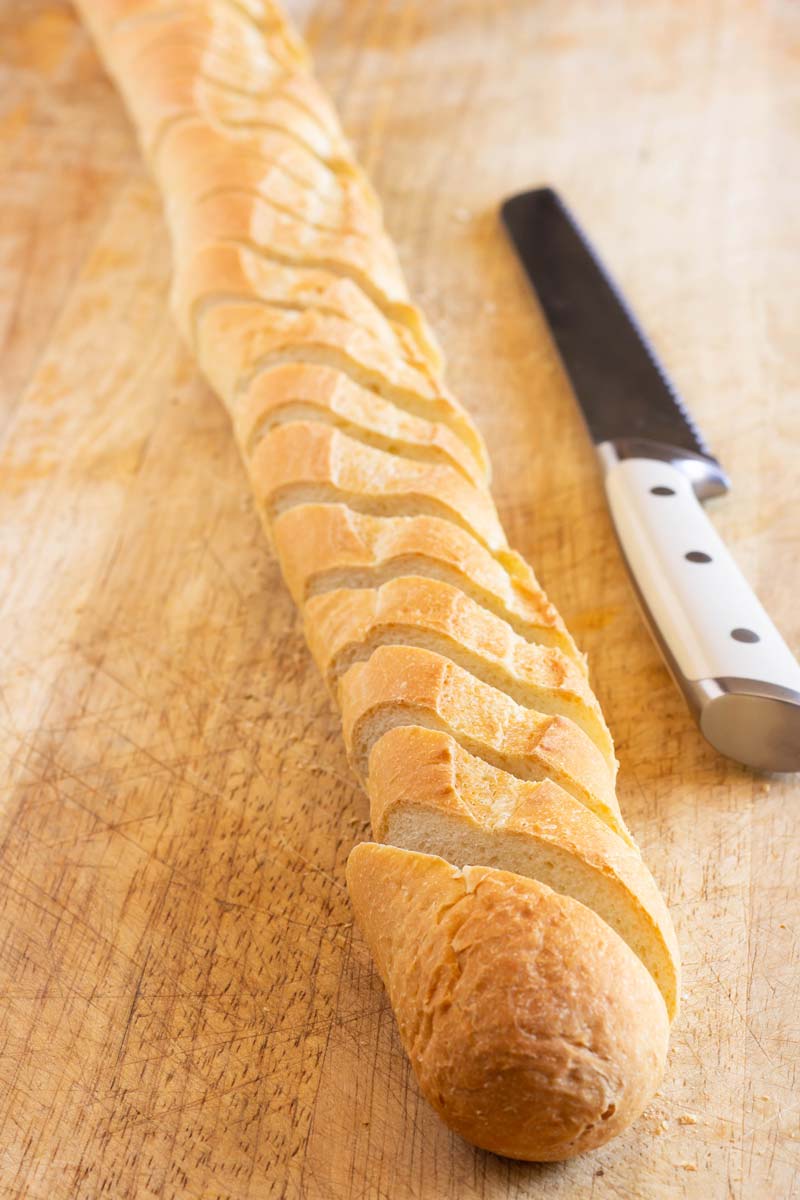 how to slice a baguette to make crostini or bruschetta